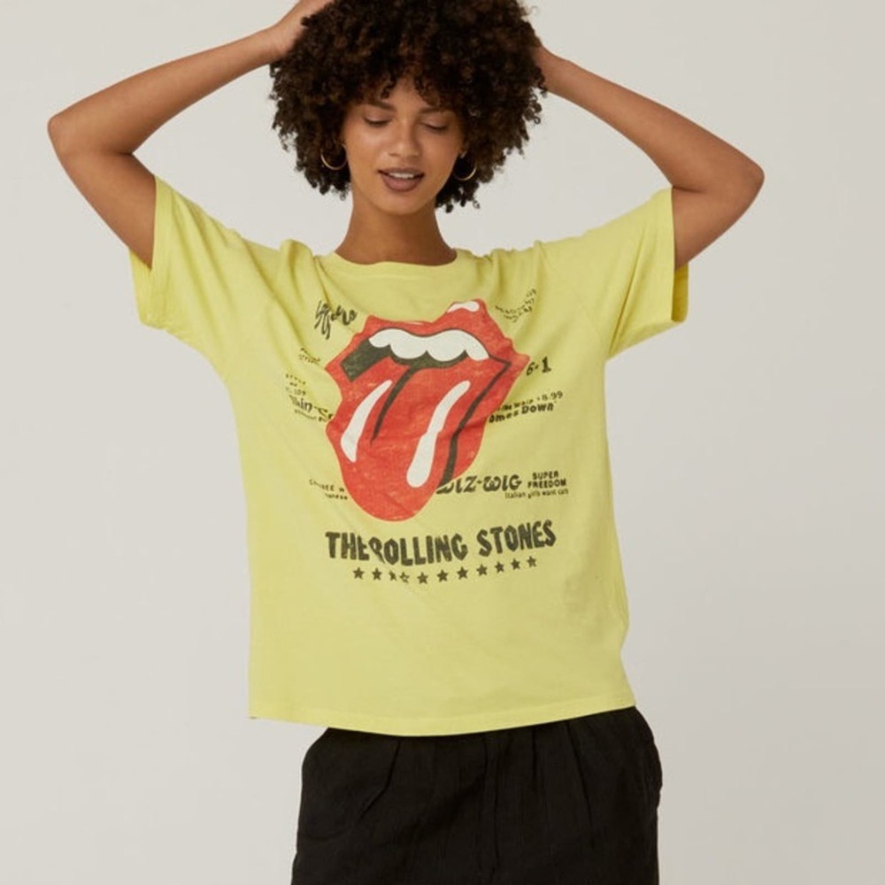 DAYDREAMER NWOT Rolling Stones 1978 Boyfriend Band Tee Neon Yellow Oversized - Picture 10 of 10